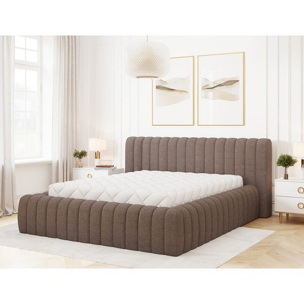 Barna kárpitozott ágyneműtartós franciaágy ágyráccsal 140x200 cm Carilla – ELTAP-image-3