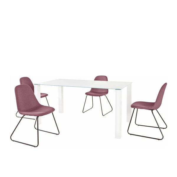 Dante Colombo Duro fehér étkezőasztal és 4 részes piros étkezőszék szett - Støraa