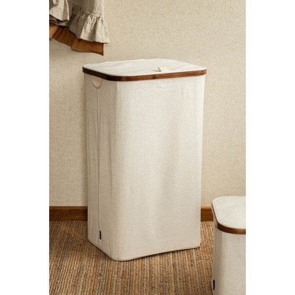 Krémszínű textil szennyeskosár Bamboo/Linen – Bigso-image-1