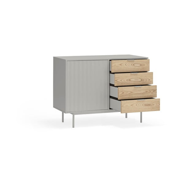 Szürke-natúr színű alacsony komód tölgyfa dekorral 108x80 cm Sierra – Teulat-image-4