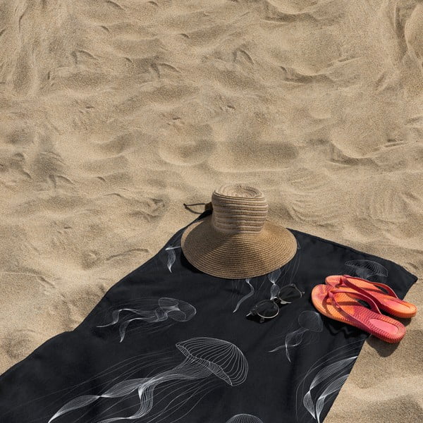 Fekete-fehér strandtörölköző 90x180 cm Jellyfish – DecoKing-image-4