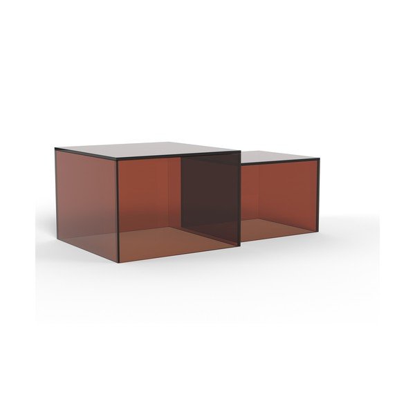 Barna üveg dohányzóasztal szett 2 db-os 50x50 cm Dice – Actona-image-4