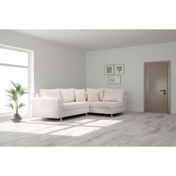 Krémszínű kordbársony sarokkanapé (jobb oldali) Ariella – Ropez-image-1