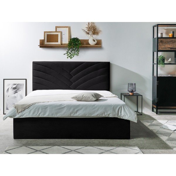 Antracitszürke kárpitozott franciaágy tárolóhellyel ágyráccsal 160x200 cm Palmyre – Bobochic Paris-image-2