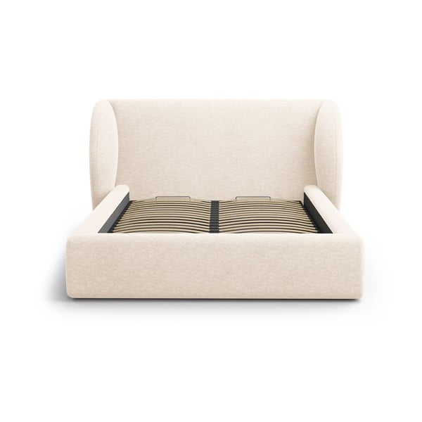 Krémszínű kárpitozott ágyneműtartós franciaágy ágyráccsal 160x200 cm Miley – Micadoni -image-4