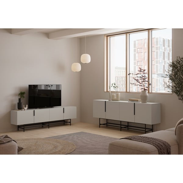 Krémszínű alacsony komód 200x77,5 cm Eldia – Marckeric-image-1