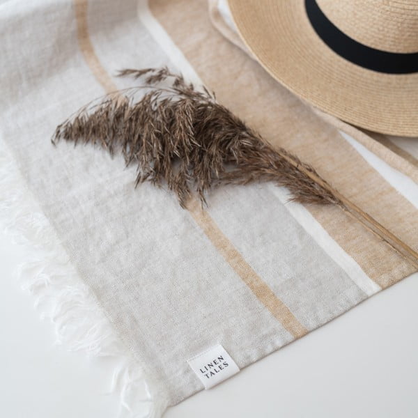 Bézs len strandlepedő 140x170 cm Allure Stripe – Linen Tales-image-3