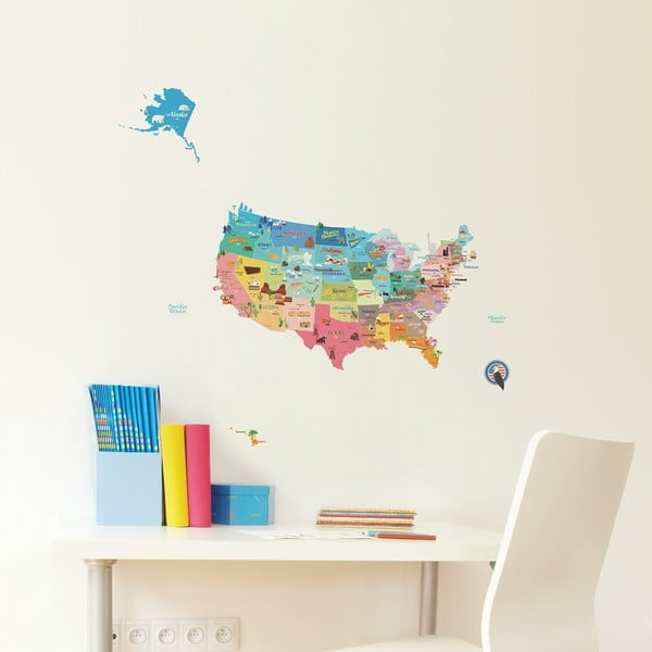 USA térkép falmatrica, 50 x 70 cm - Ambiance