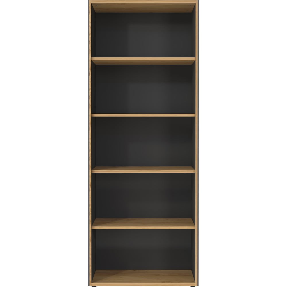 Antracitszürke-natúr színű könyvespolc tölgyfa dekorral 75x196x40 cm Podium Germania