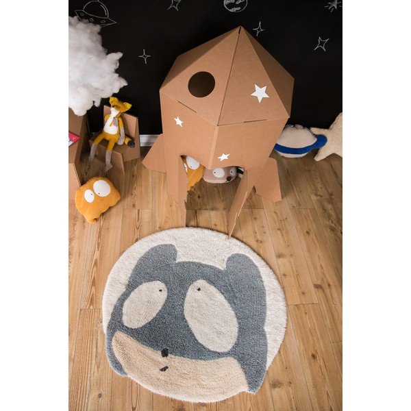 Szürke-krémszínű mosható kézi szövésű gyapjú gyerek szőnyeg ø100 cm Astromouse – Lorena Canals-image-1