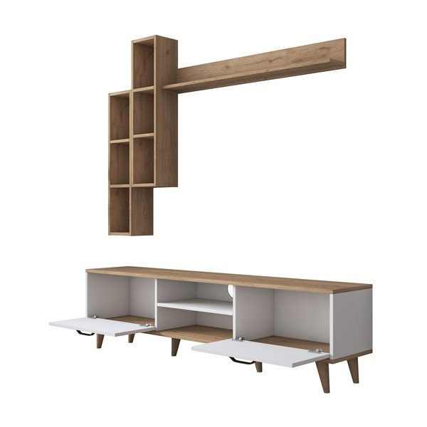 Fehér-natúr színű nappali bútor szett diófa dekorral 180x48 cm Veronica - Kalune Design-image-3