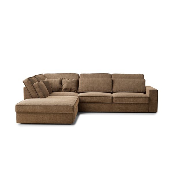 Világosbarna zsenília sarokkanapé (bal oldali-L alakú) Kirou – Maison de Rêve