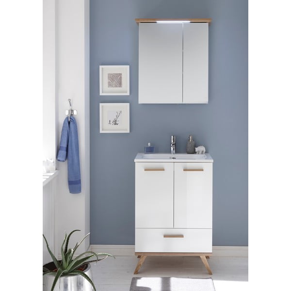 Fehér függő fürdőszoba szekrény tükörrel 60x72 cm Set 923 - Pelipal-image-1