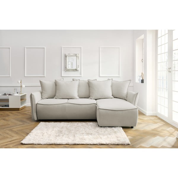 Krémszínű kinyitható sarokkanapé (jobb oldali) Leon – Bobochic Paris-image-1