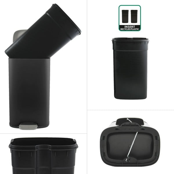 Matt fekete acél pedálos szemetes 50 l   Akira – Spirella-image-2