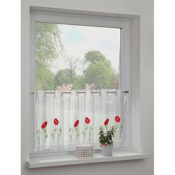 Fehér fényáteresztő függöny 155x45 cm Poppies – Sehlbach-image-1