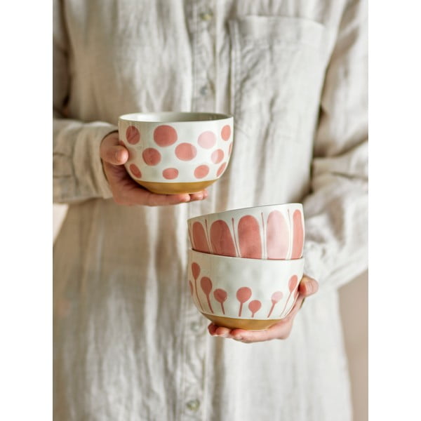 Lazacszínű-krémszínű kőedény tálka szett 3 db-os 500 ml Linora – Bloomingville-image-1