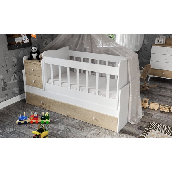 Fehér-natúr színű babaágy tárolóhellyel 60x120 cm Sansa – Kalune Design-image-3