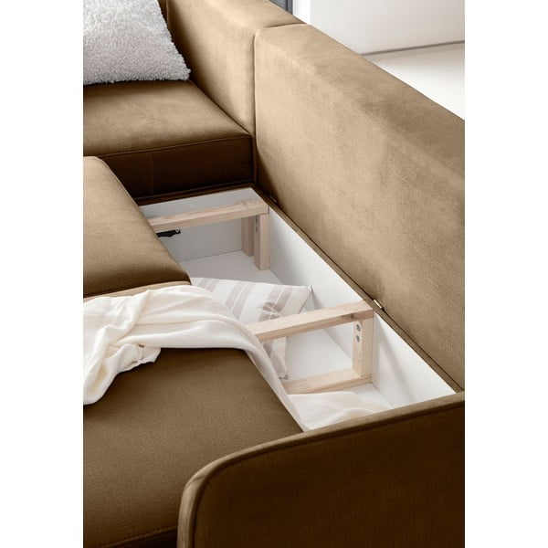 Világosbarna bársony kinyitható-tárolóhelyes sarokkanapé (bal oldali-heverő résszel) Silva – ELTAP-image-3