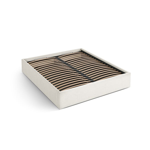 Krémszínű kárpitozott ágyneműtartós-ágytámla nélkül franciaágy ágyráccsal 160x200 cm Susan – Micadoni 