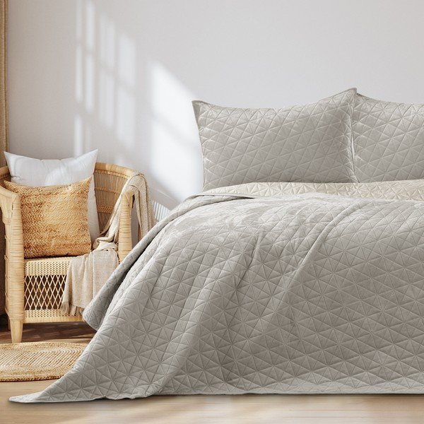 Szürkésbézs bársony steppelt ágytakaró 240x260 cm Laila – Restilo-image-1