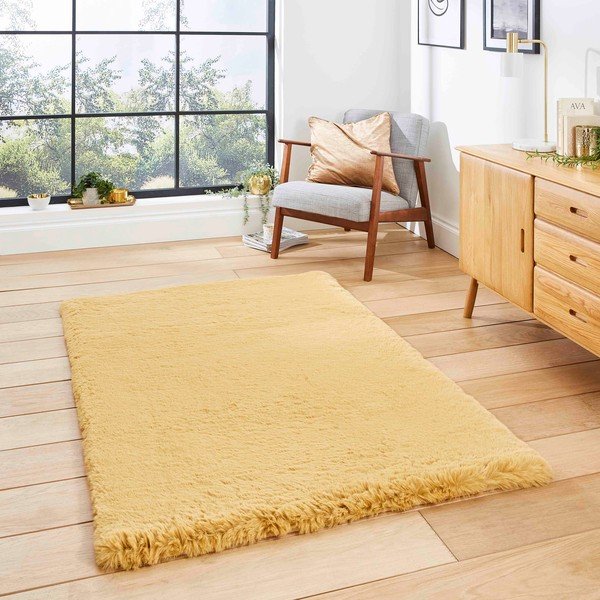 Mustársárga szőnyeg 80x150 cm Super Teddy – Think Rugs-image-1