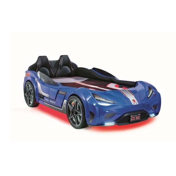 Fast GTS Carbed Blue autó formájú kék gyerekágy, piros lámpákkal