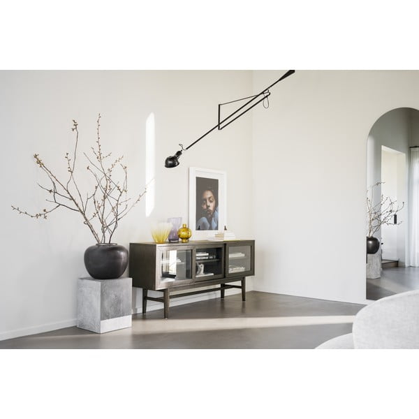 Barna tálalószekrény tolóajtóval, tölgyfa dekorral 170x75 cm Hazelton – Rowico-image-2