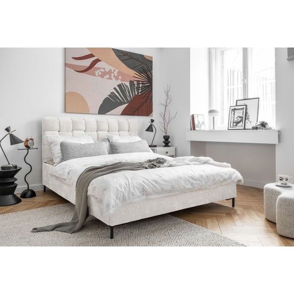 Krémszínű kárpitozott franciaágy ágyráccsal 140x200 cm Eve – Miuform-image-3