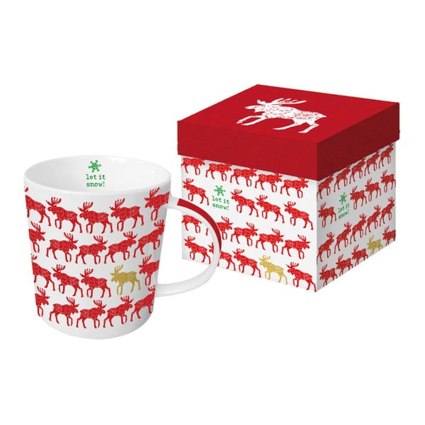 Scandic Moose Red porcelán bögre karácsonyi motívummal, díszdobozban, 350 ml - PPD