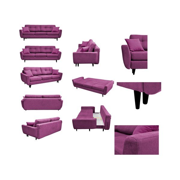 Jasmin lila 3 személyes kinyitható kanapé fekete lábakkal - Mazzini Sofas-image-1