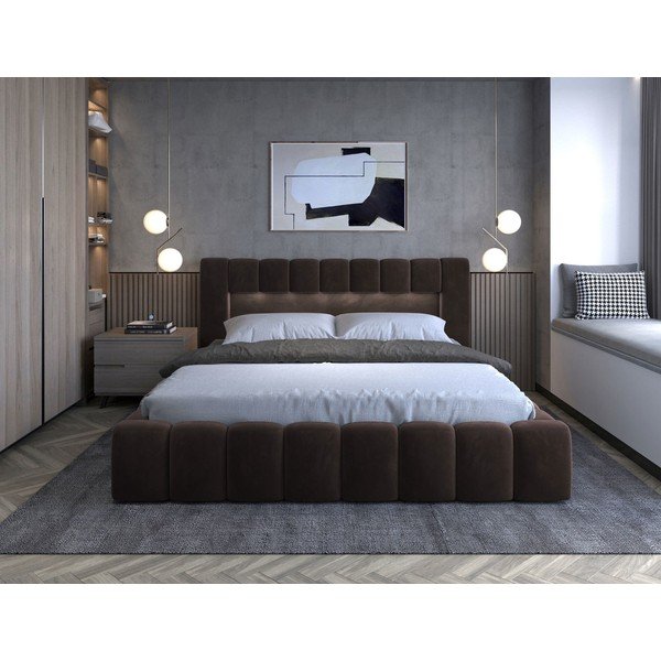 Sötétbarna kárpitozott ágyneműtartós franciaágy ágyráccsal 160x200 cm Lamica – ELTAP-image-2