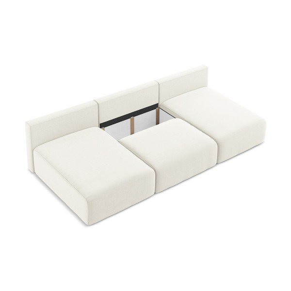 Krémszínű bársony kinyitható-tárolóhelyes (U alakú) sarokkanapé Kalena – Makamii-image-4