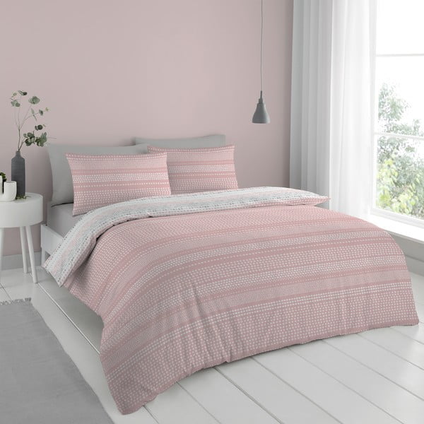 Rózsaszín-szürke ágyneműhuzat 200x135 cm Banded Spots - Cloudsoft-image-1
