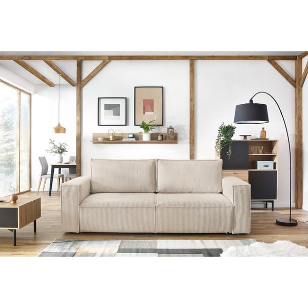 Bézs kordbársony kinyitható kanapé 245 cm Nihad – Bobochic Paris-image-1