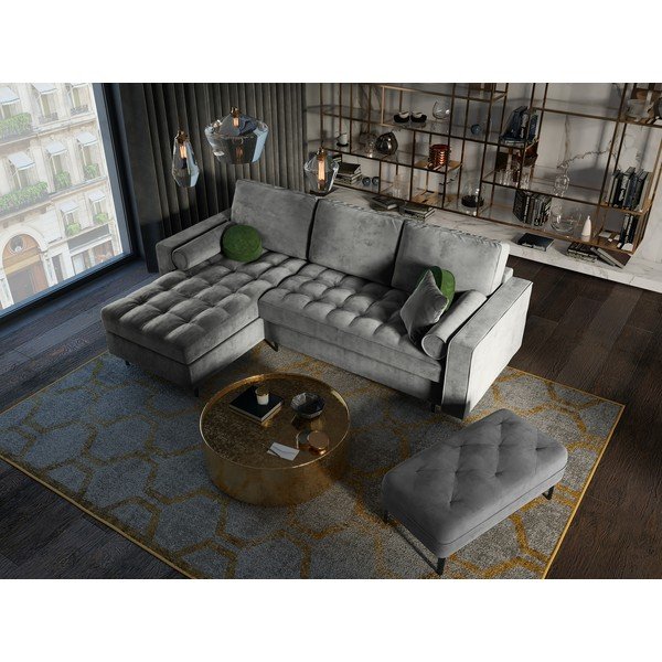 Santo világosszürke kinyitható bársony sarokkanapé, bal oldali - Milo Casa-image-1