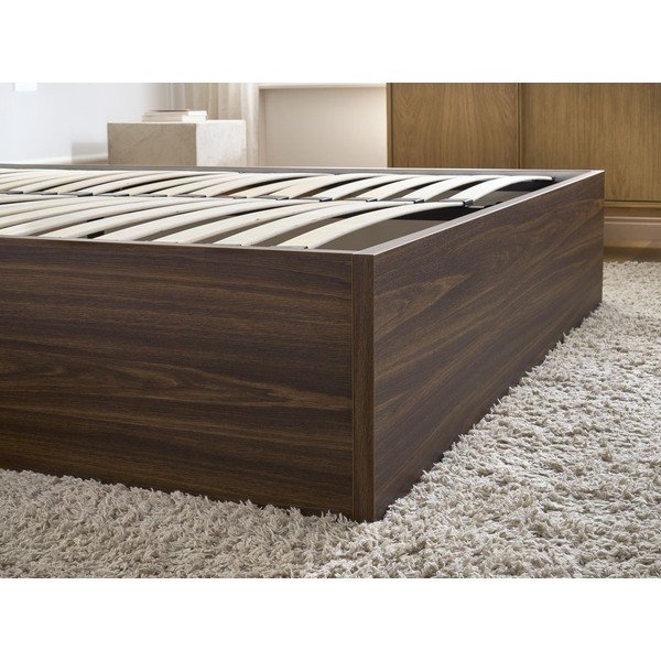 Sötétbarna forgácslemez ágyneműtartós-ágytámla nélkül franciaágy ágyráccsal 140x190 cm nyírfa dekorral Mara – Bobochic Paris-image-4