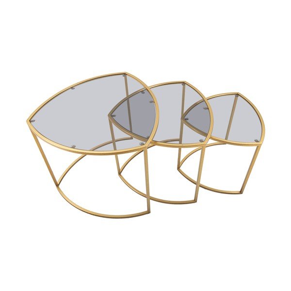 Aranyszínű kerek dohányzóasztal szett üveg asztallappal,  3 db-os ø 60 cm Triangle – Mauro Ferretti-image-3