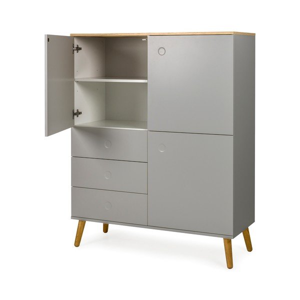 Dot szürke háromajtós szekrény tölgyfa dekorral, 3 fiókkal, magasság 137 cm - Tenzo-image-3