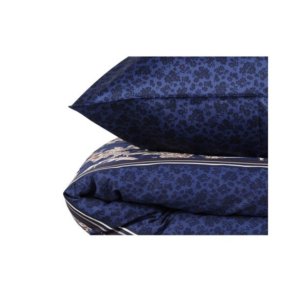 Sötétkék kétszemélyes-hosszabbított pamut-szatén ágyneműhuzat lepedővel-ágytakaróval 240x260 cm Pera – Mijolnir-image-3