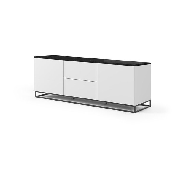 Fehér TV-állvány sötét márvány dekoros fedlappal és fekete lábakkal, 180 x 65 cm Join - TemaHome-image-2