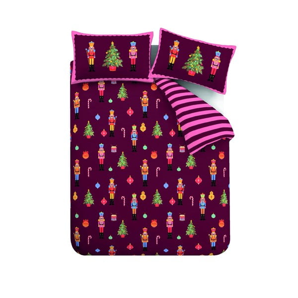 Rózsaszín-lila egyszemélyes ágyneműhuzat 135x200 cm Nutcracker Stripe – Catherine Lansfield