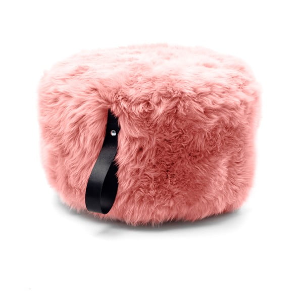 Rózsaszín bárányszőrme puff fekete fogantyúval, ⌀ 60 cm - Royal Dream