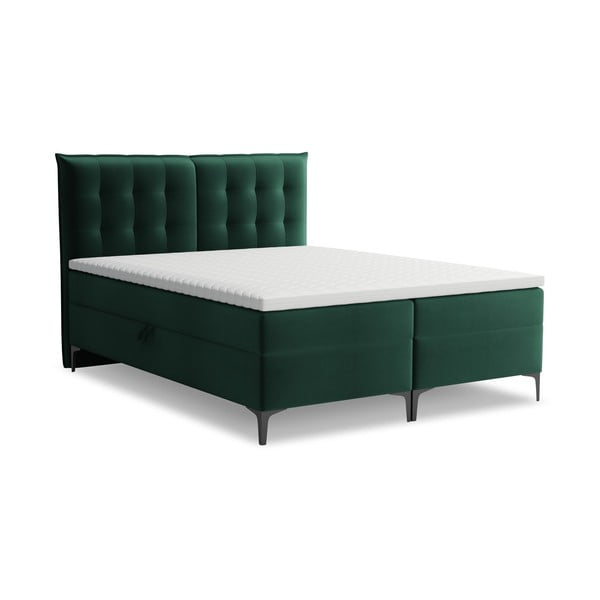 Sötétzöld ágyneműtartós boxspring ágy 160x200 cm Mikana – Makamii