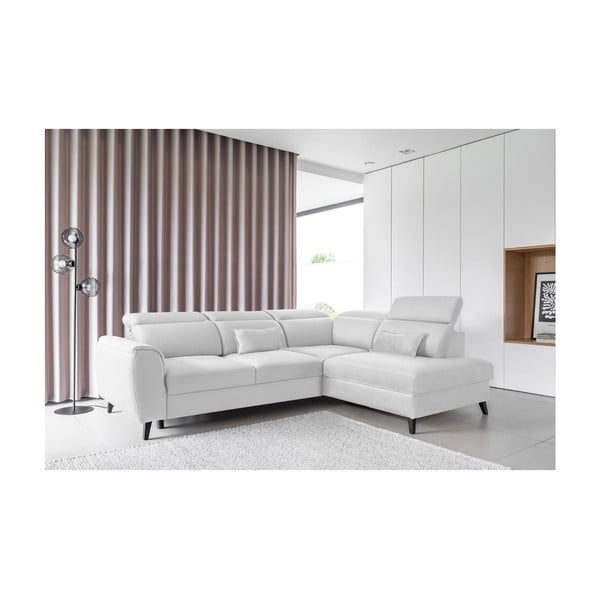 Fehér bársony kinyitható-tárolóhelyes sarokkanapé (jobb oldali-L alakú) Noble – ELTAP-image-1