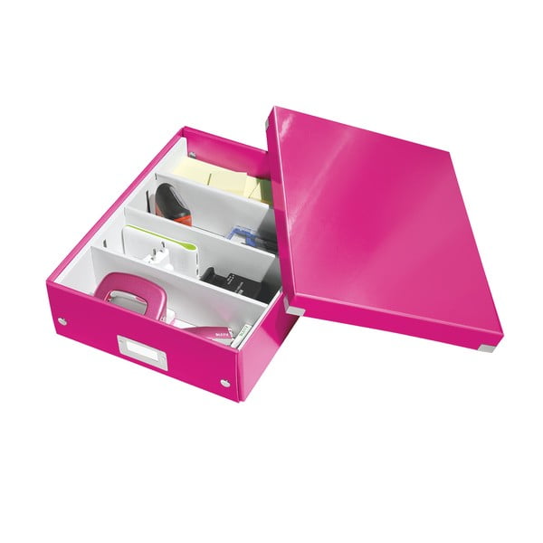 Rózsaszín fedeles karton tárolódoboz 28x37x10 cm Click&Store – Leitz