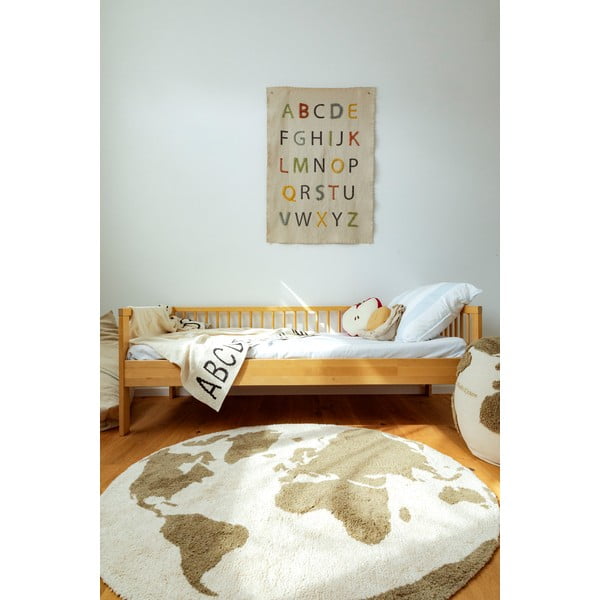 Zöld-krémszínű mosható-kézi szövésű pamut gyerek szőnyeg ø120 cm World Map – Lorena Canals-image-1