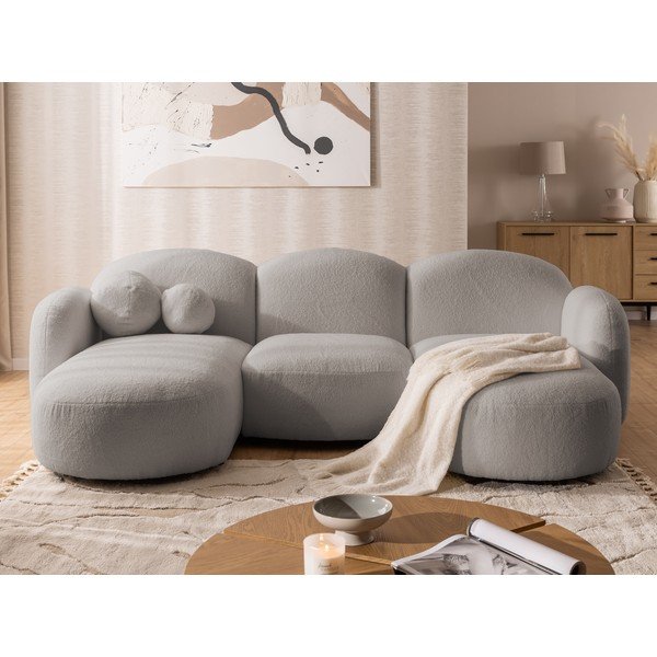 Szürke buklé sarokkanapé (U alakú) Orbit – Ropez-image-1