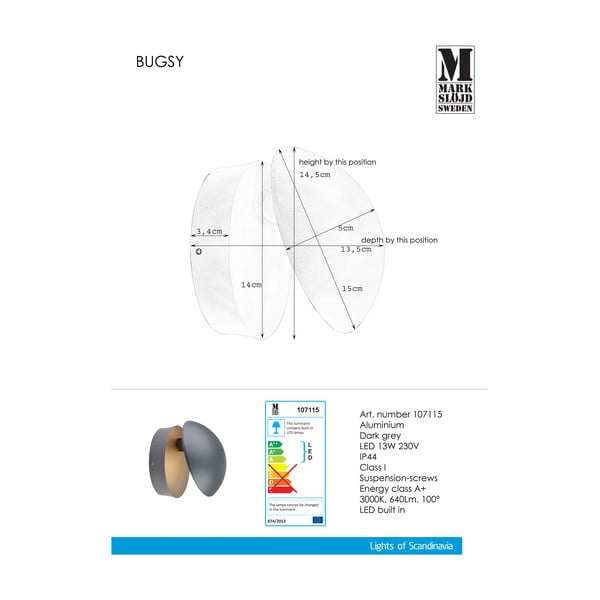 Bugsy sötétszürke fali lámpa - Markslöjd-image-1