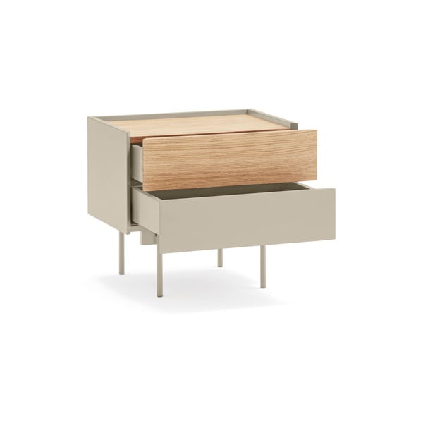Bézs-natúr színű éjjeliszekrény tölgyfa dekorral Otto – Teulat-image-2